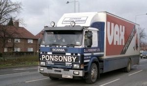 D.J. Ponsonby Ltd Scania P.93-210 Box Van on Contract Hire to Vax of Droitwich in 1990